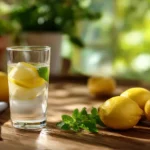 Zutaten für Zitronenwasser zum Abnehmen mit Ingwer und Minze