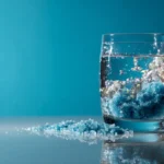 Blausalz löst sich in klarem Wasser auf, Nahaufnahme