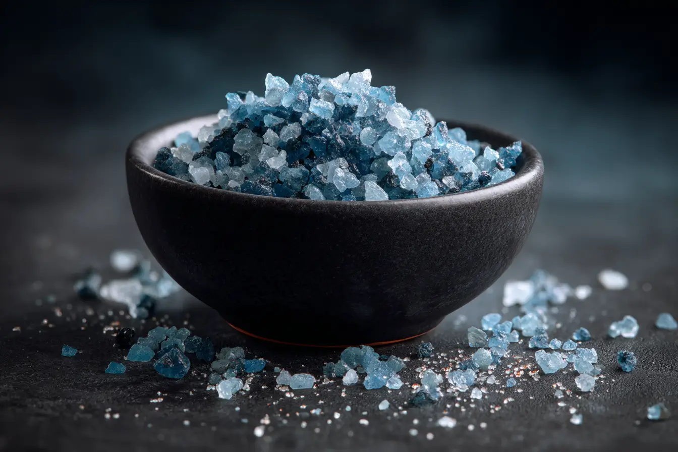 Flache Bildkomposition mit Salz, Smartphone und Notizzettel „15 second trick“