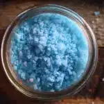 Blaues Salz dekorativ auf einem Teller mit Gourmetgericht