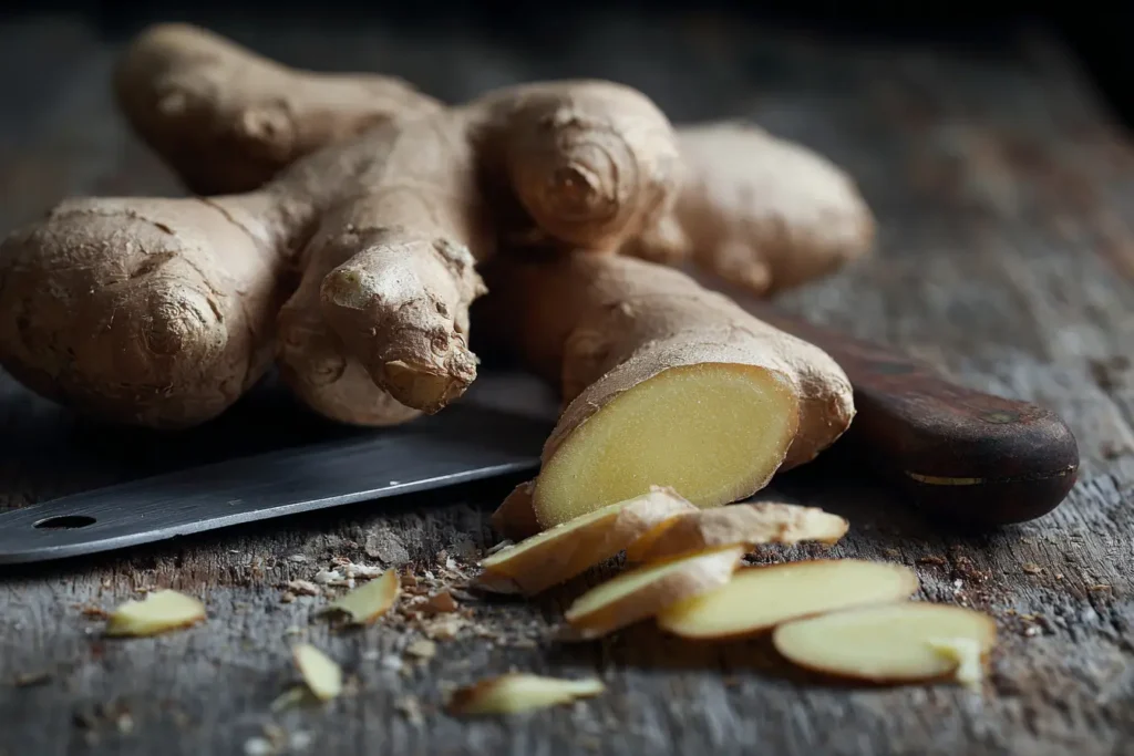 Frischer Ingwer auf Holzbrett