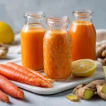 Frisch gepresster Karotten-Ingwer-Kurkuma-Saft
